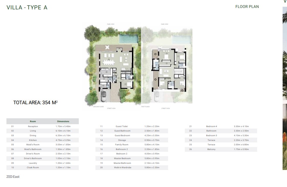 Floor plan for villa at ZED East