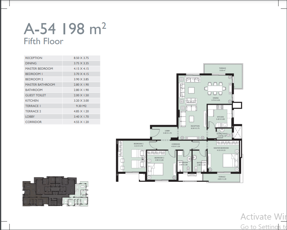 Floor plan for apartment at Bleu Vert