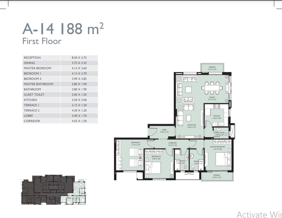 Floor plan for apartment at Bleu Vert