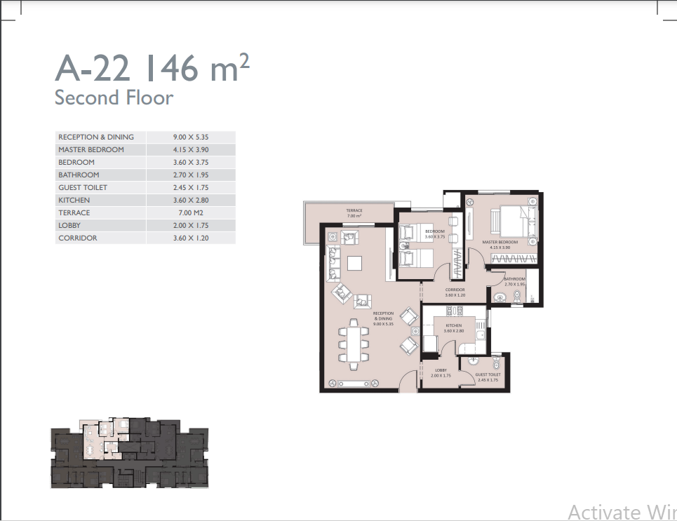 Floor plan for apartment at Bleu Vert