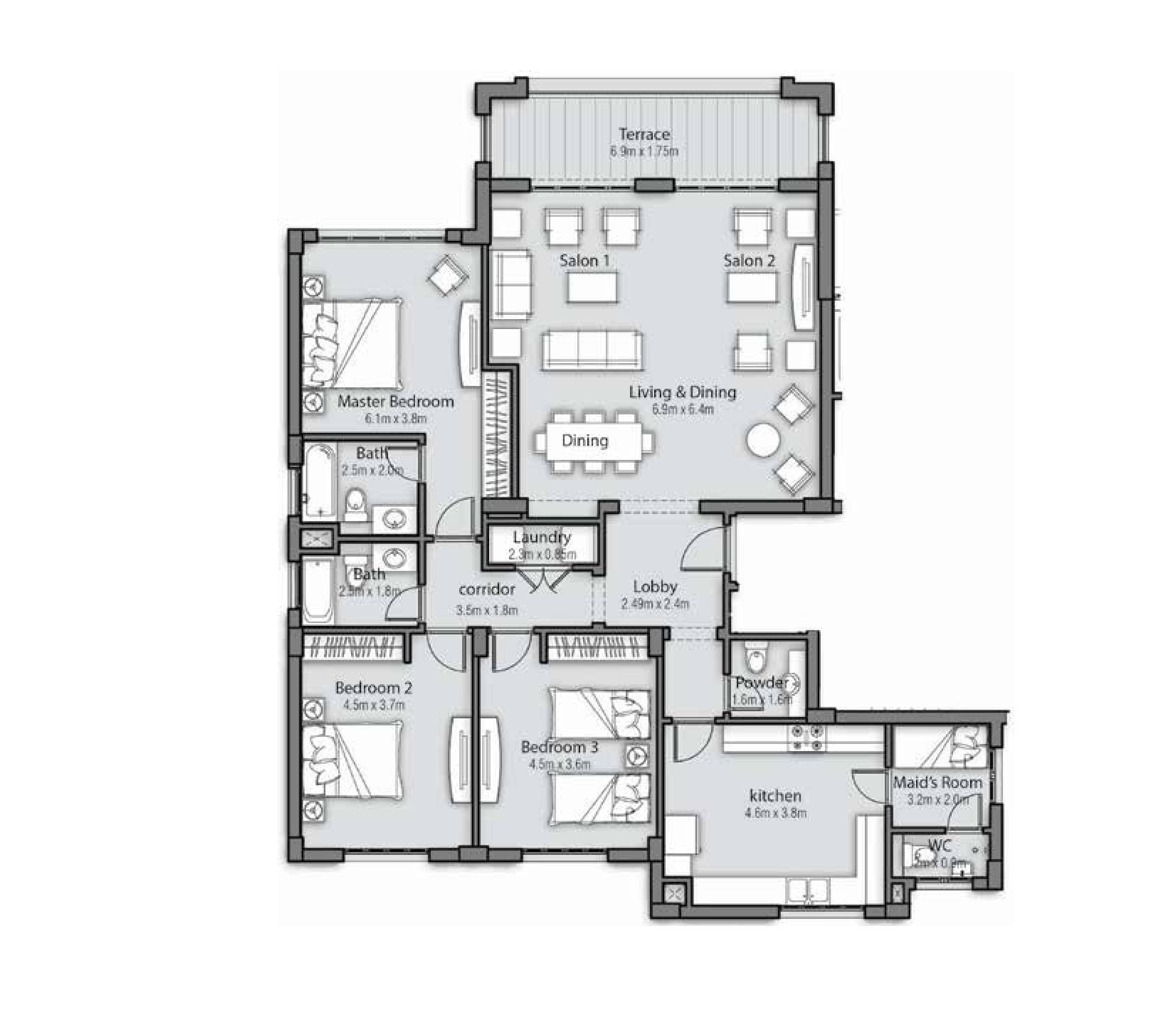 Floor plan for apartment at Uptown Cairo