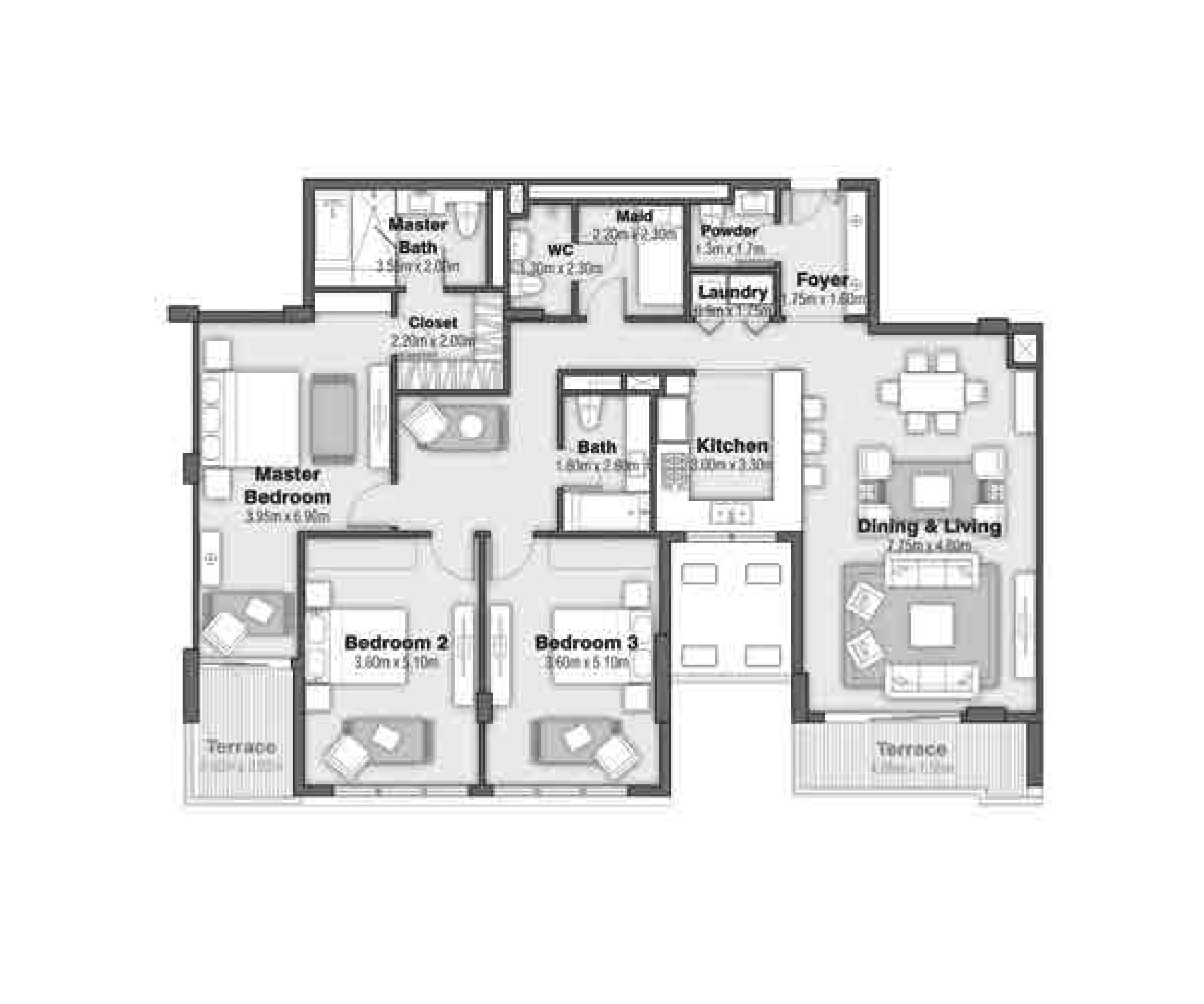 Floor plan for penthouse at Uptown Cairo