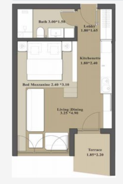Floor plan for studio at Il Monte Galala