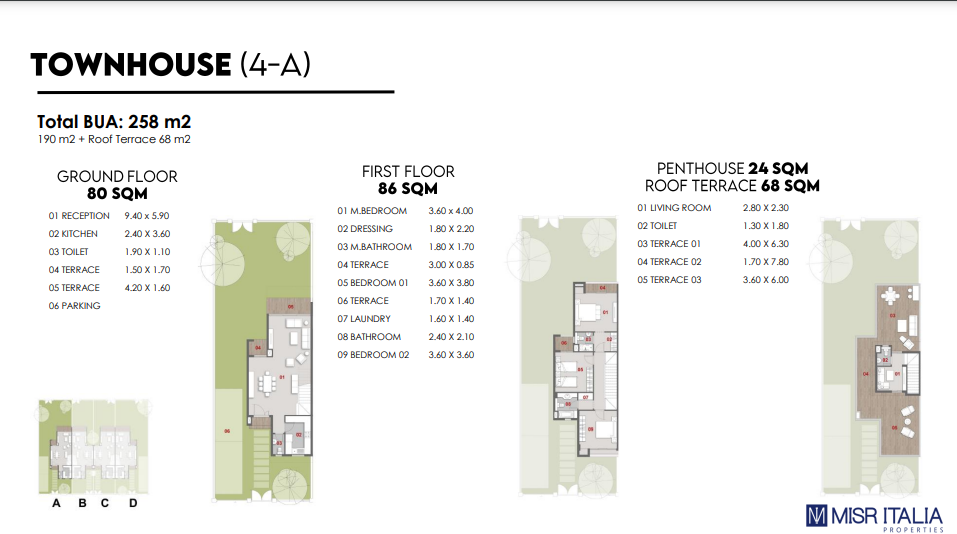Floor plan for townhouse at Il Bosco New Capital