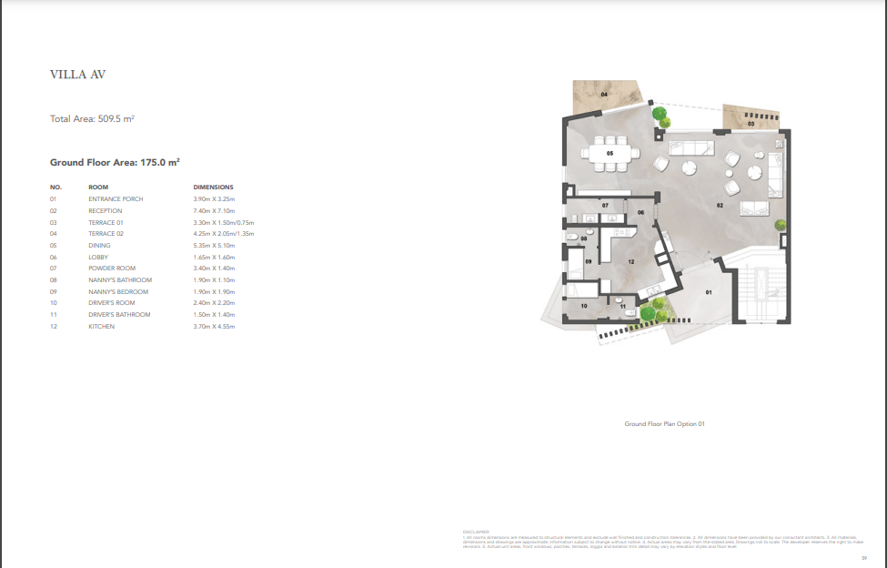 Floor plan for villa at Vinci