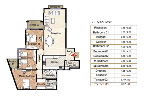 Floor plan for apartment at OIA Compound