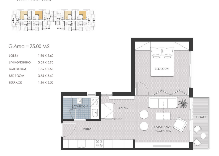 Floor plan for studio at AZAD