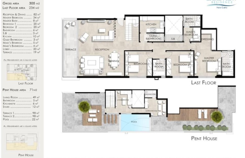 Floor plan for penthouse at Lake View Residence