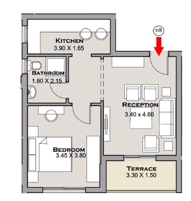 Floor plan for studio at Taj City
