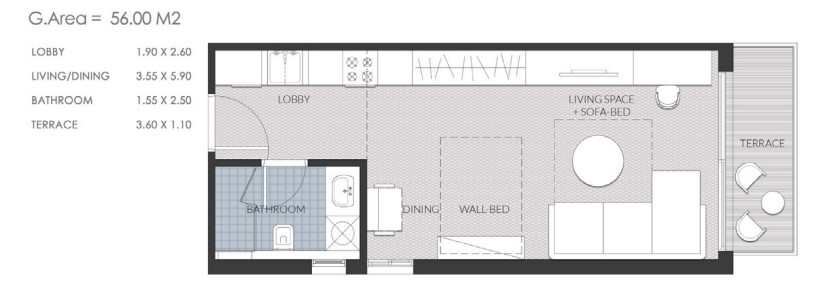Floor plan for studio at AZAD