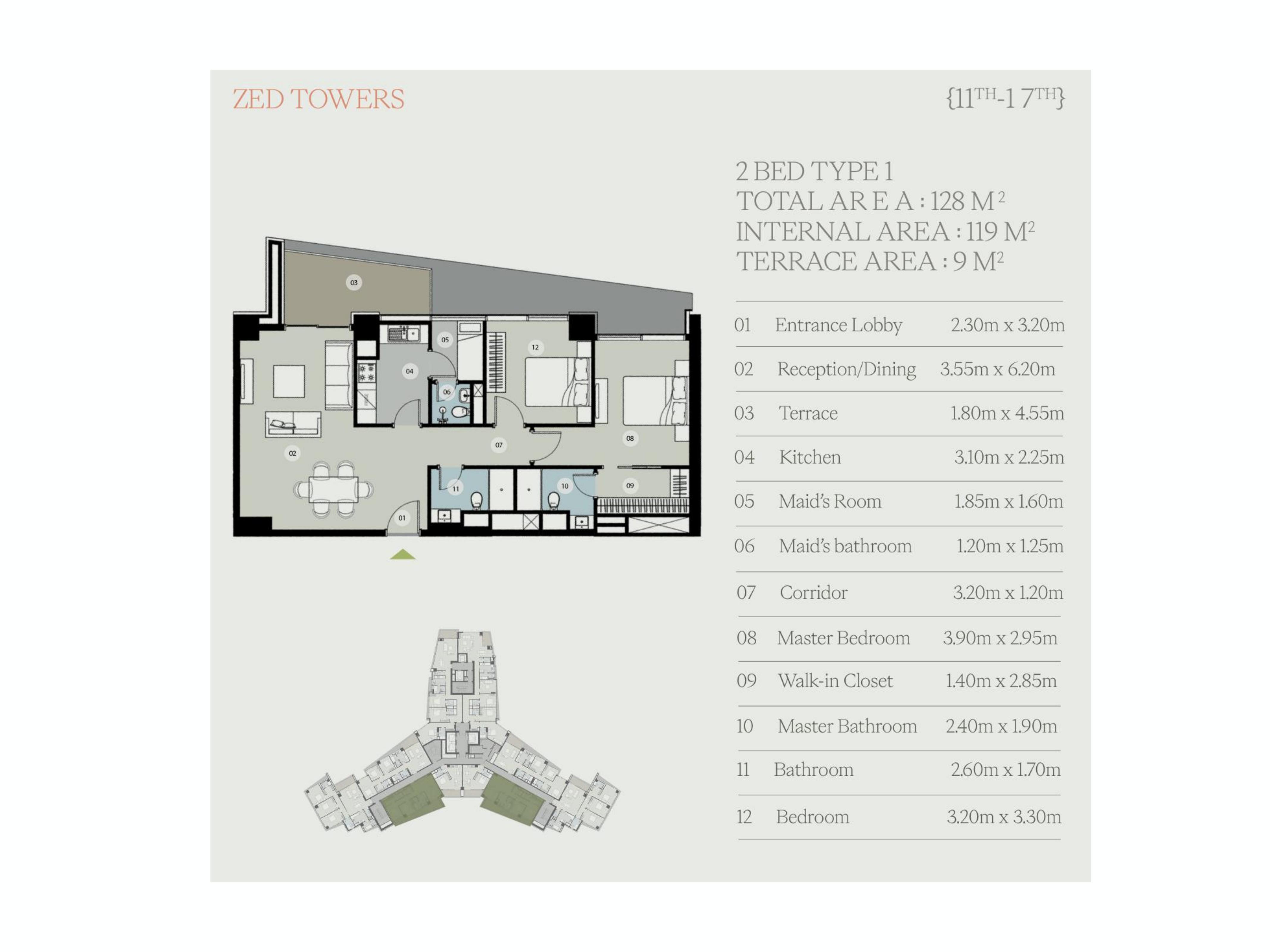 Floor plan for apartment at Zed Tower