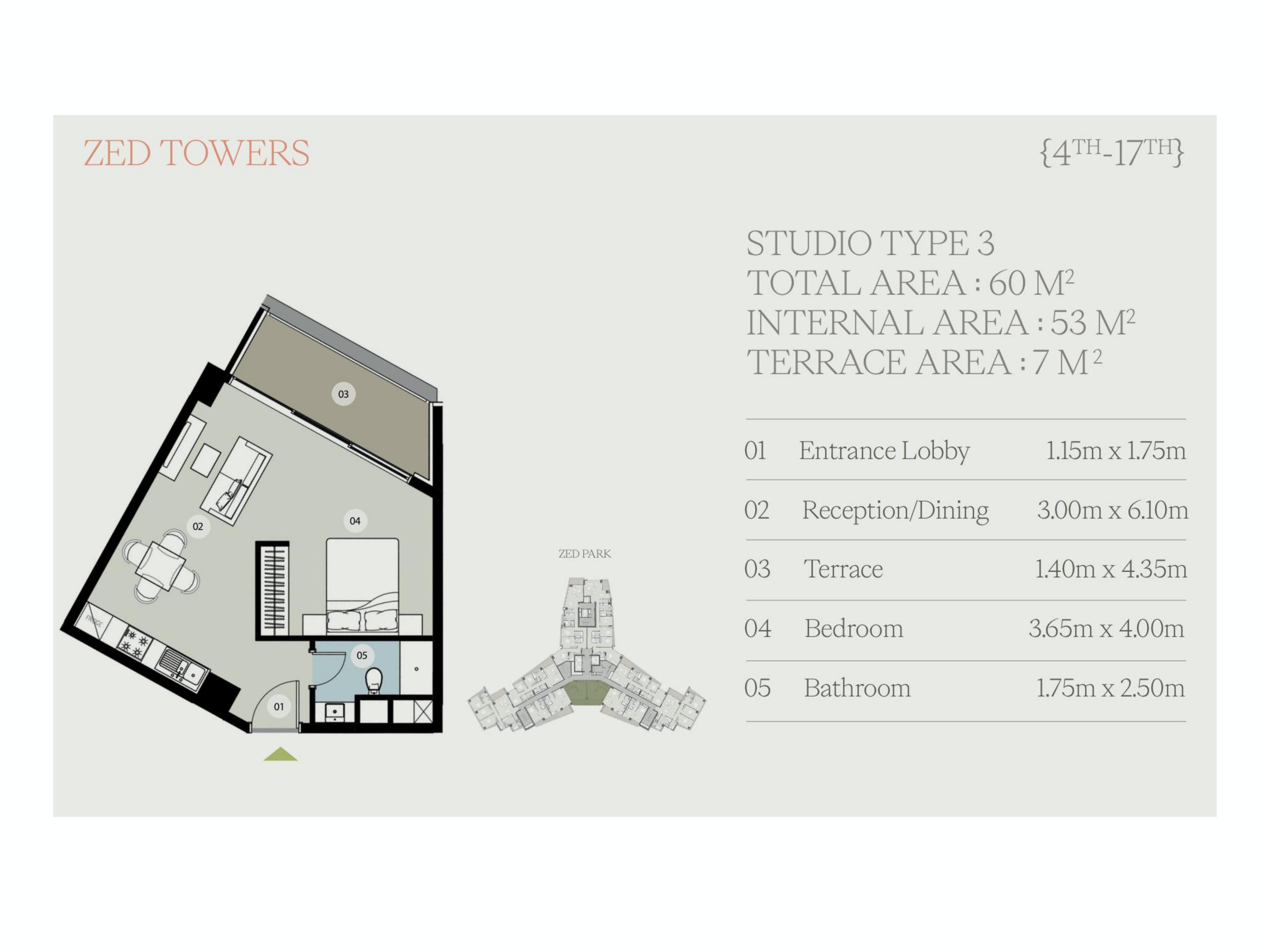 Floor plan for apartment at Zed Tower