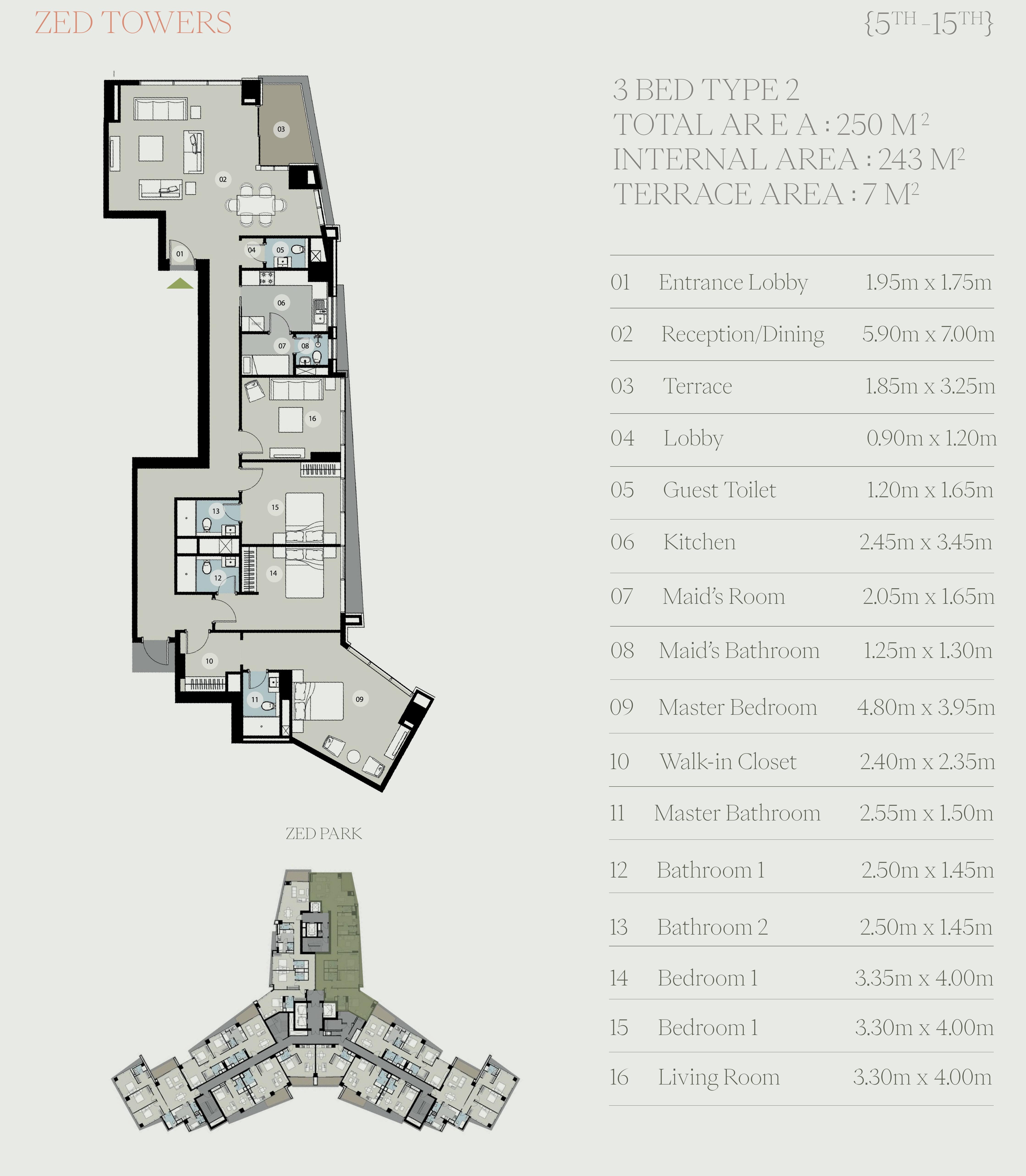 Floor plan for apartment at Zed Tower