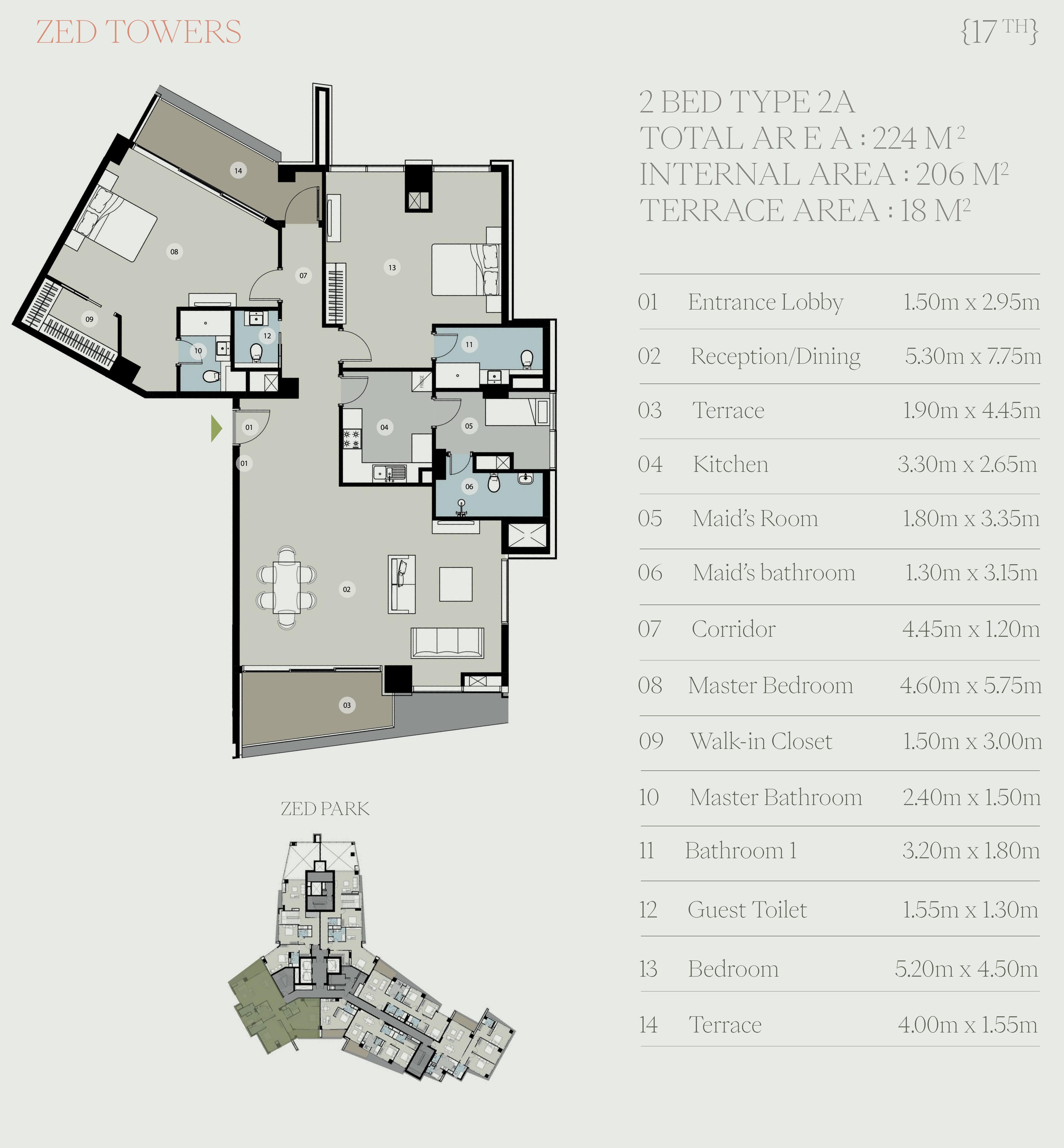 Floor plan for apartment at Zed Tower