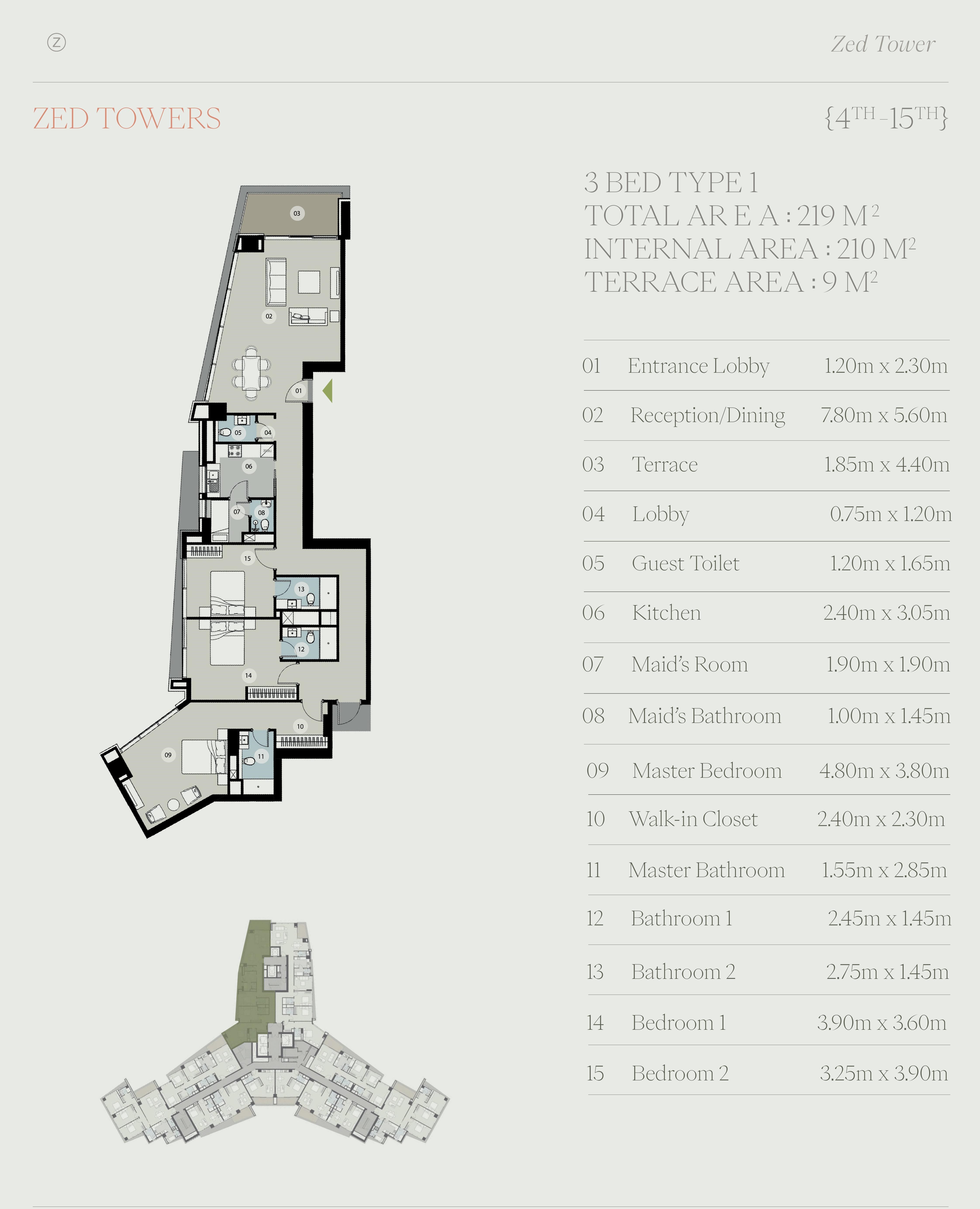 Floor plan for apartment at Zed Tower