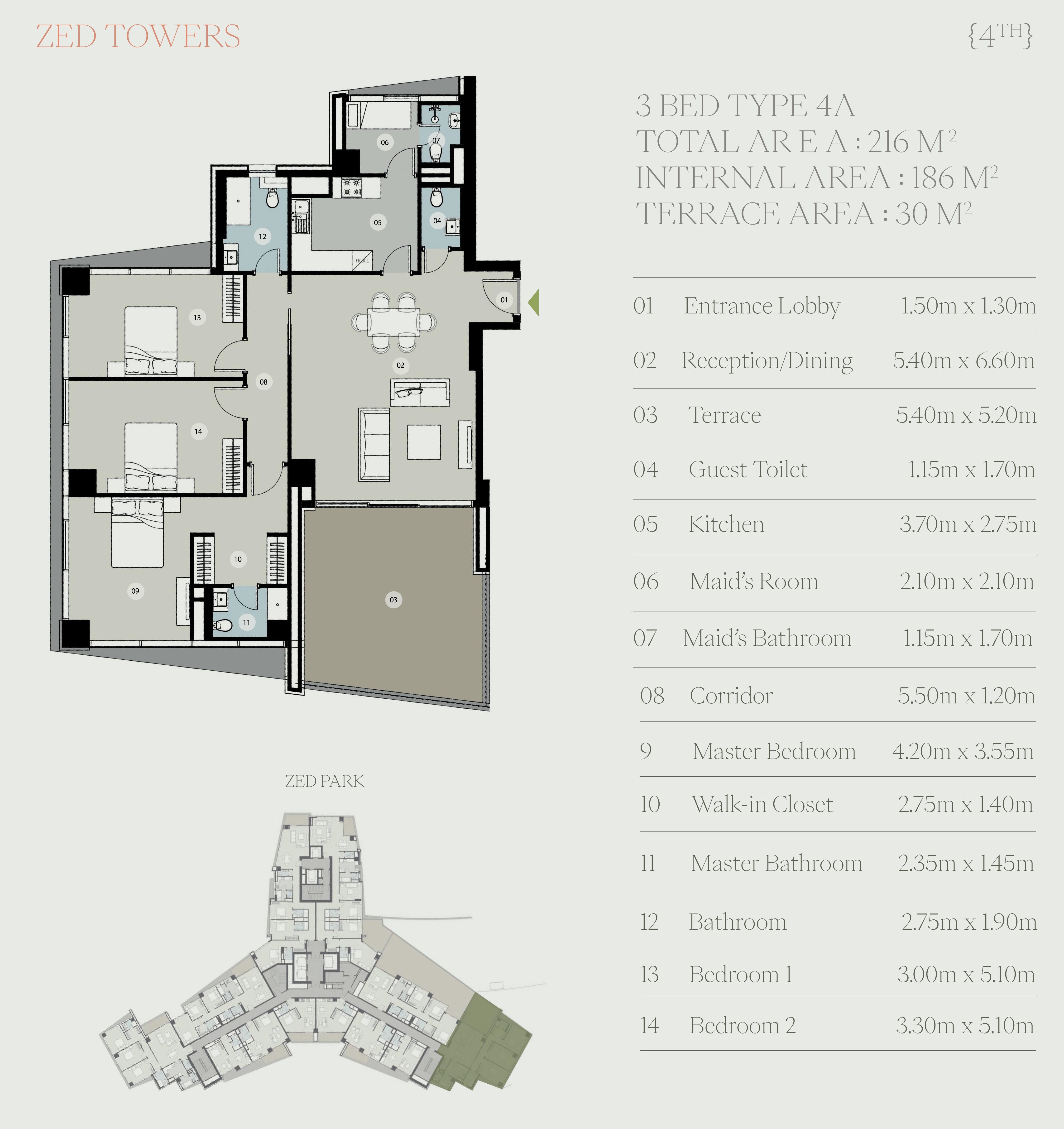 Floor plan for apartment at Zed Tower