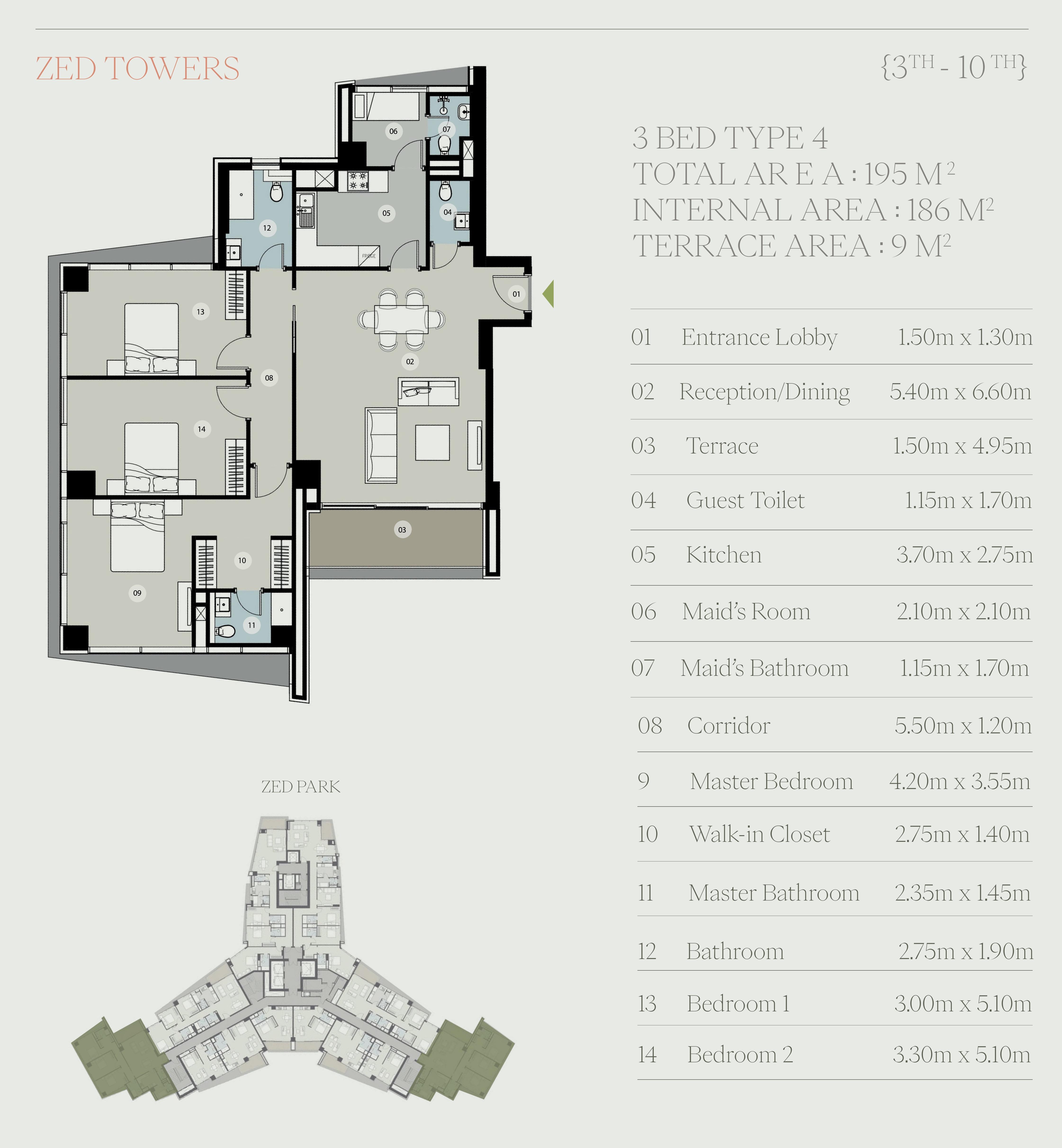 Floor plan for apartment at Zed Tower
