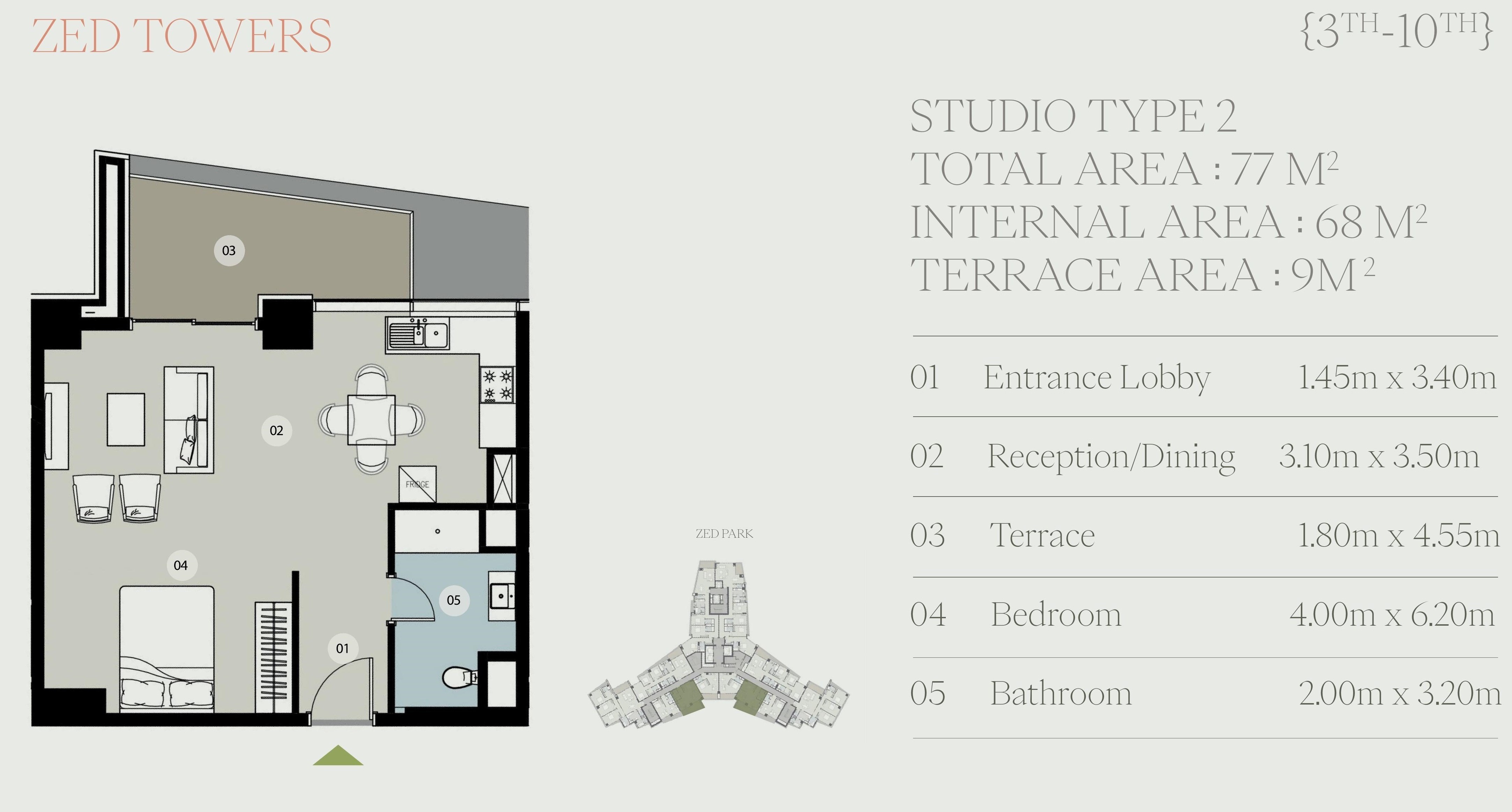 Floor plan for apartment at Zed Tower