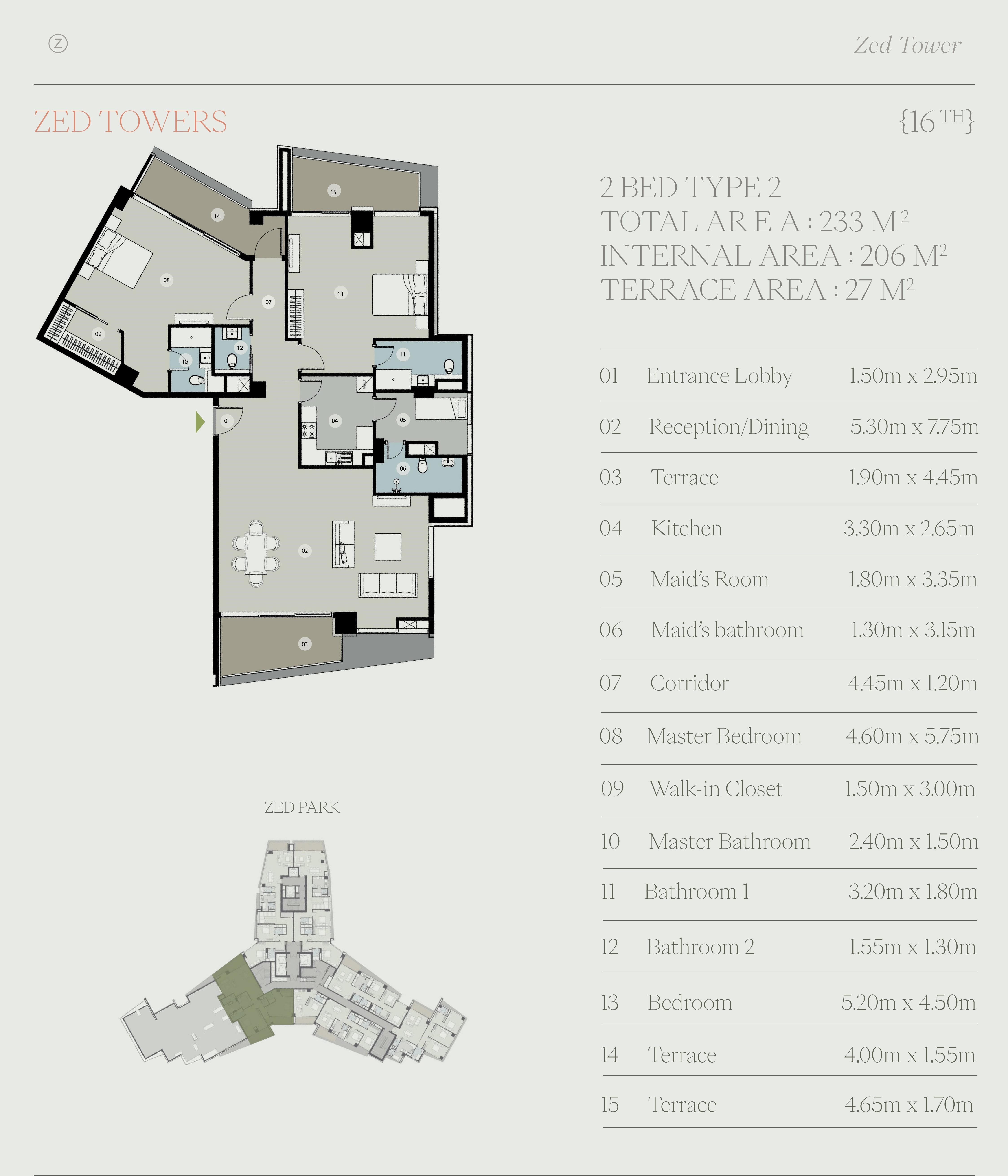 Floor plan for apartment at Zed Tower