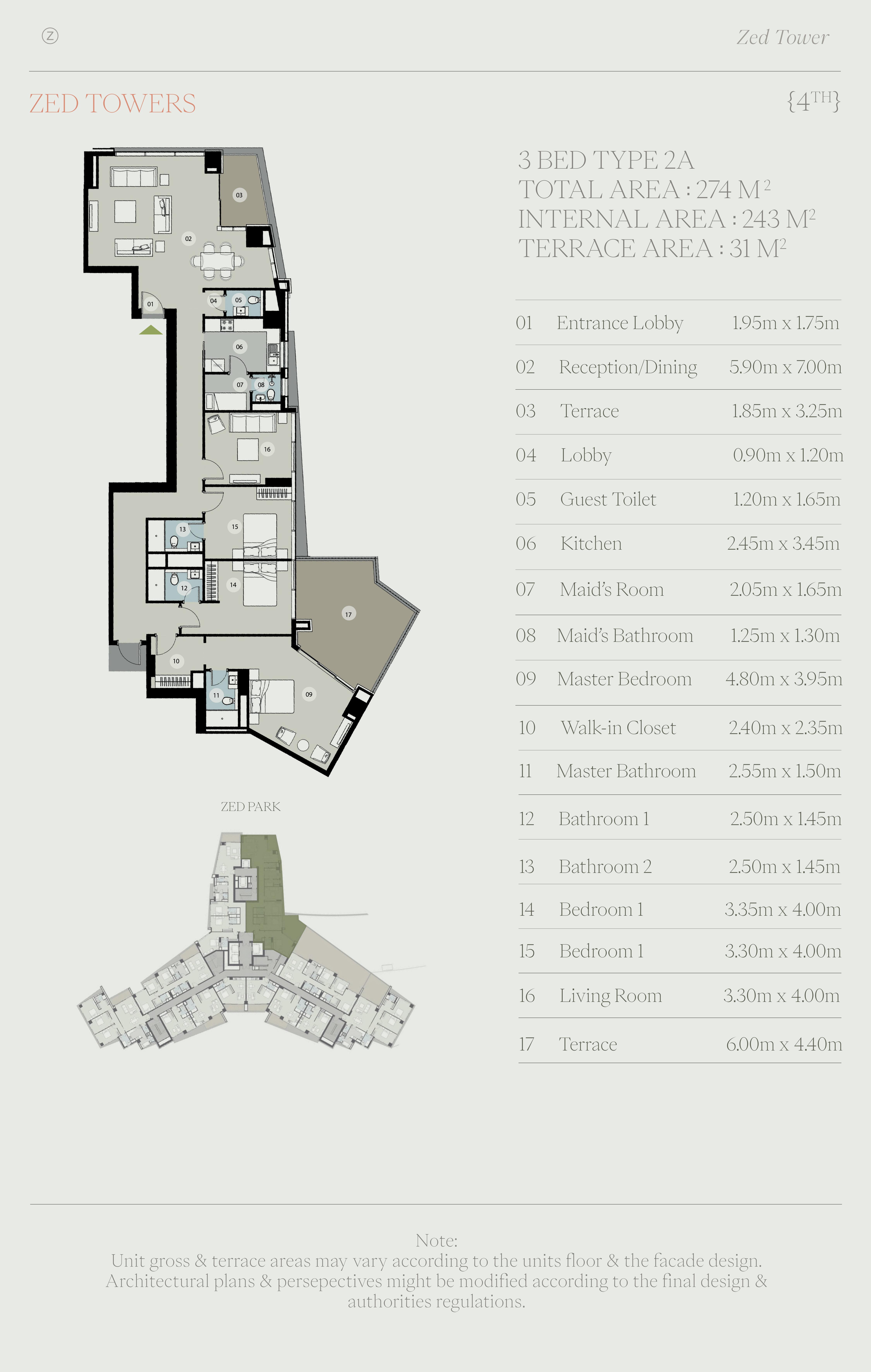 Floor plan for apartment at Zed Tower