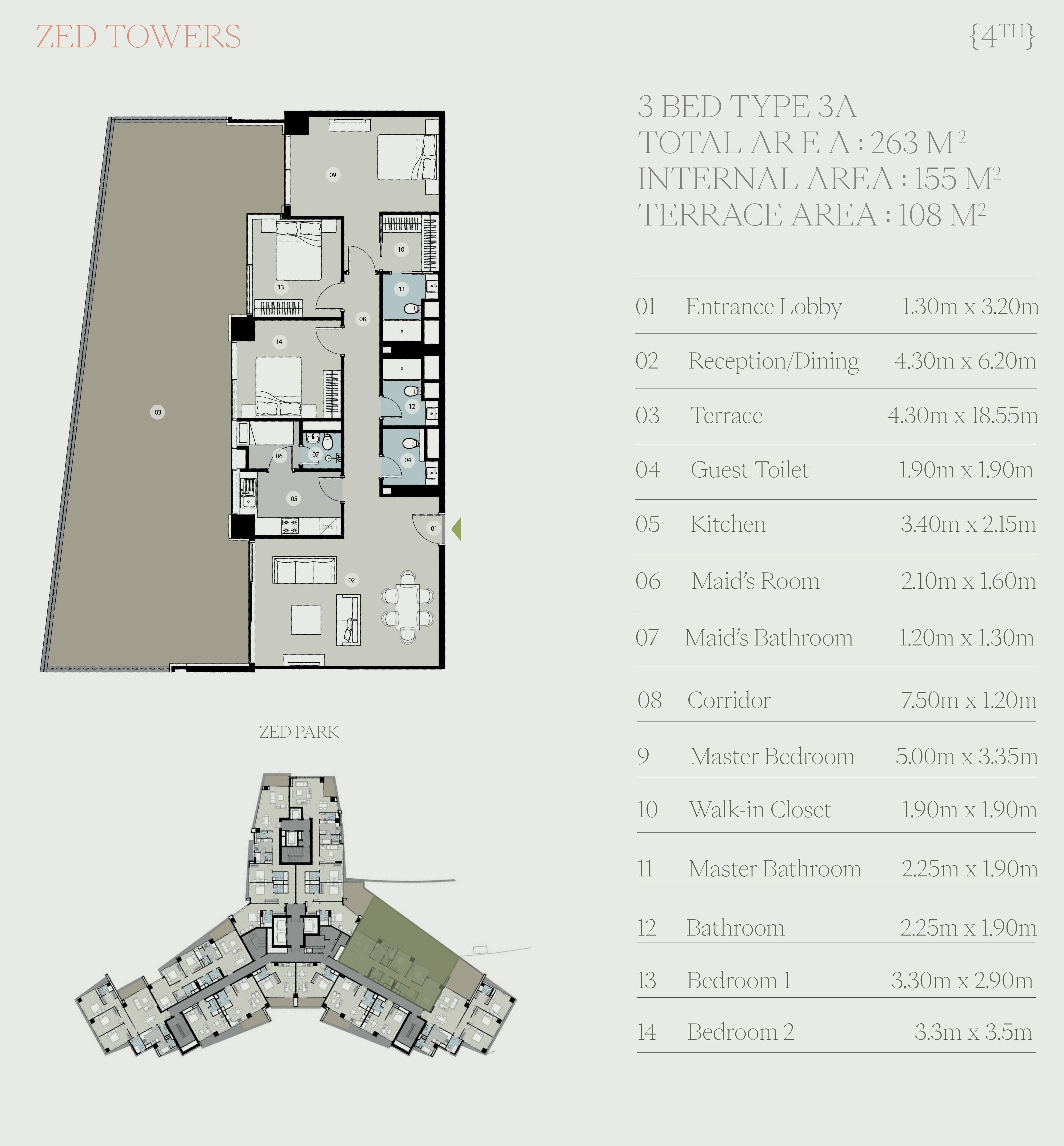 Floor plan for apartment at Zed Tower