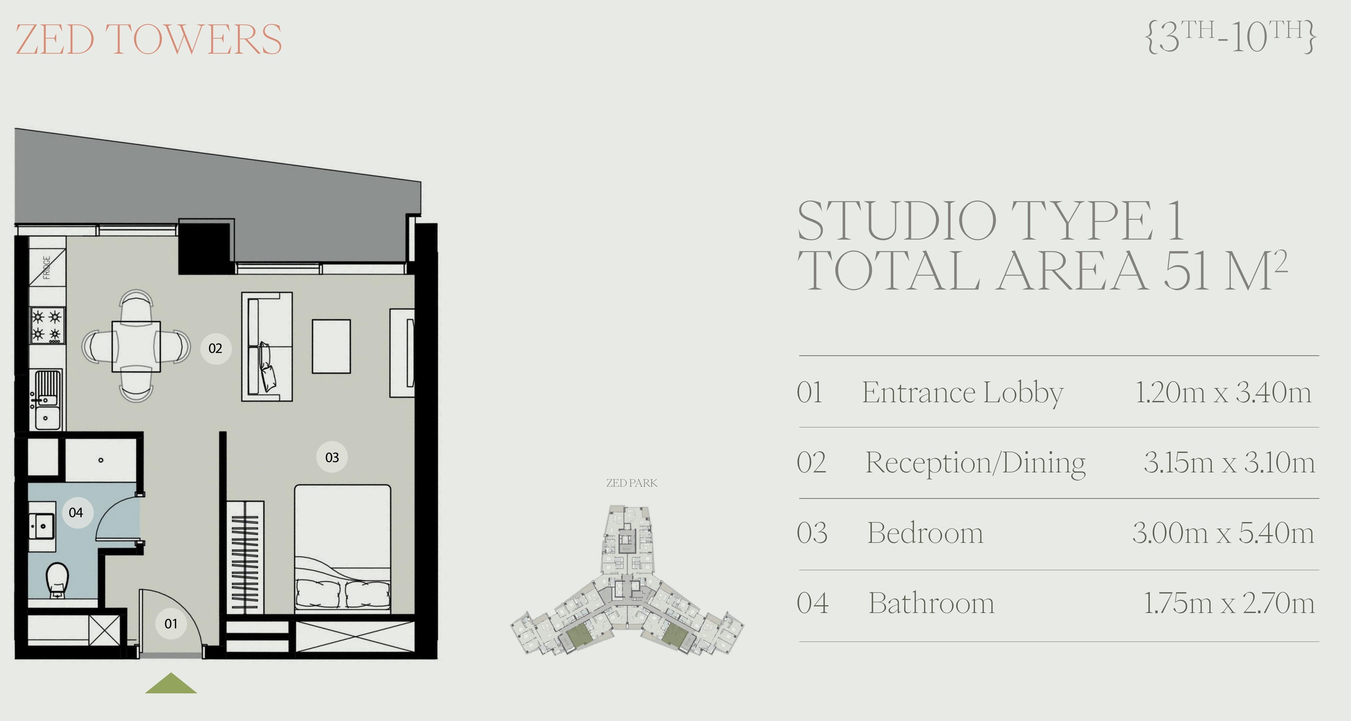 Floor plan for apartment at Zed Tower