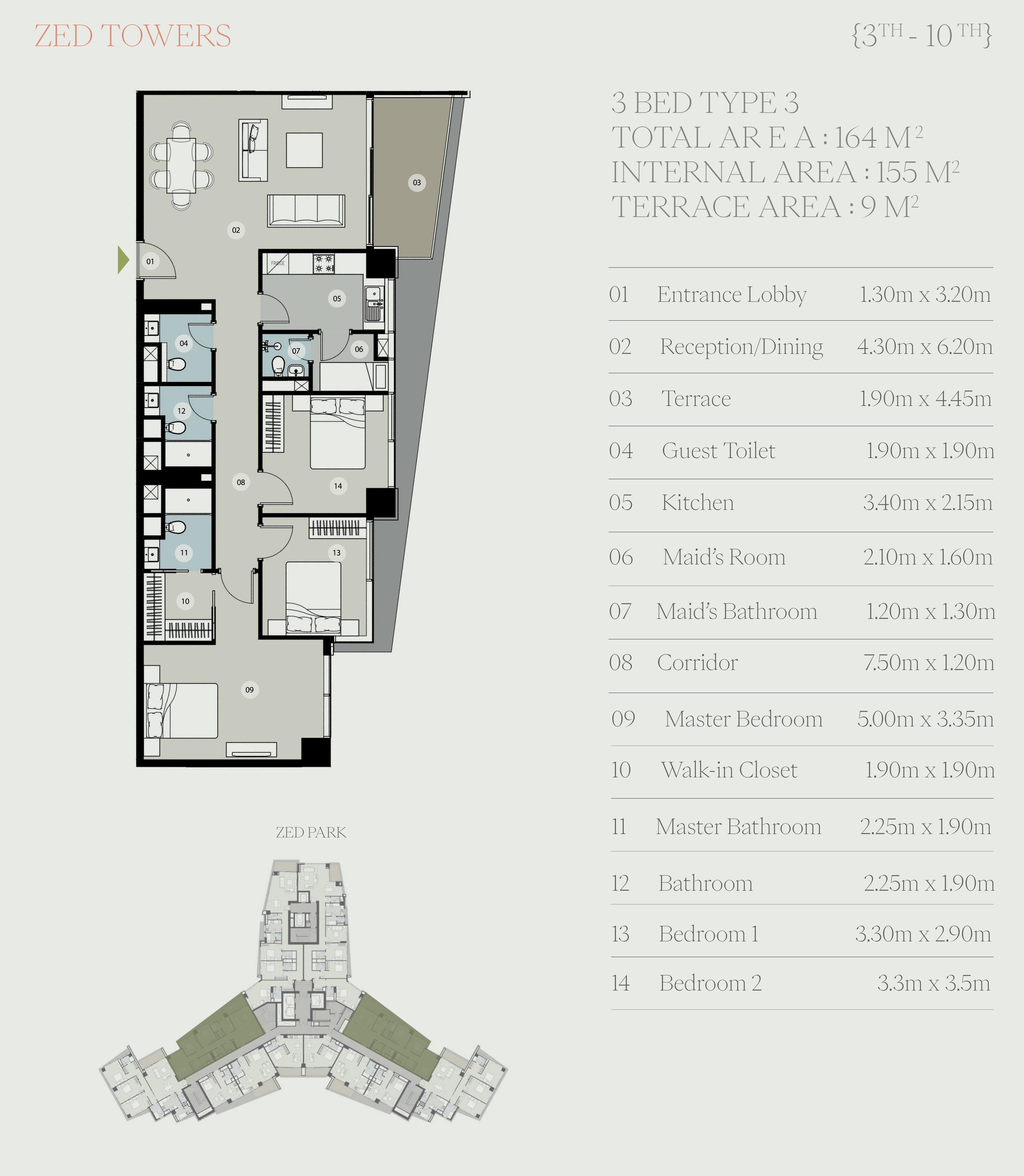 Floor plan for apartment at Zed Tower