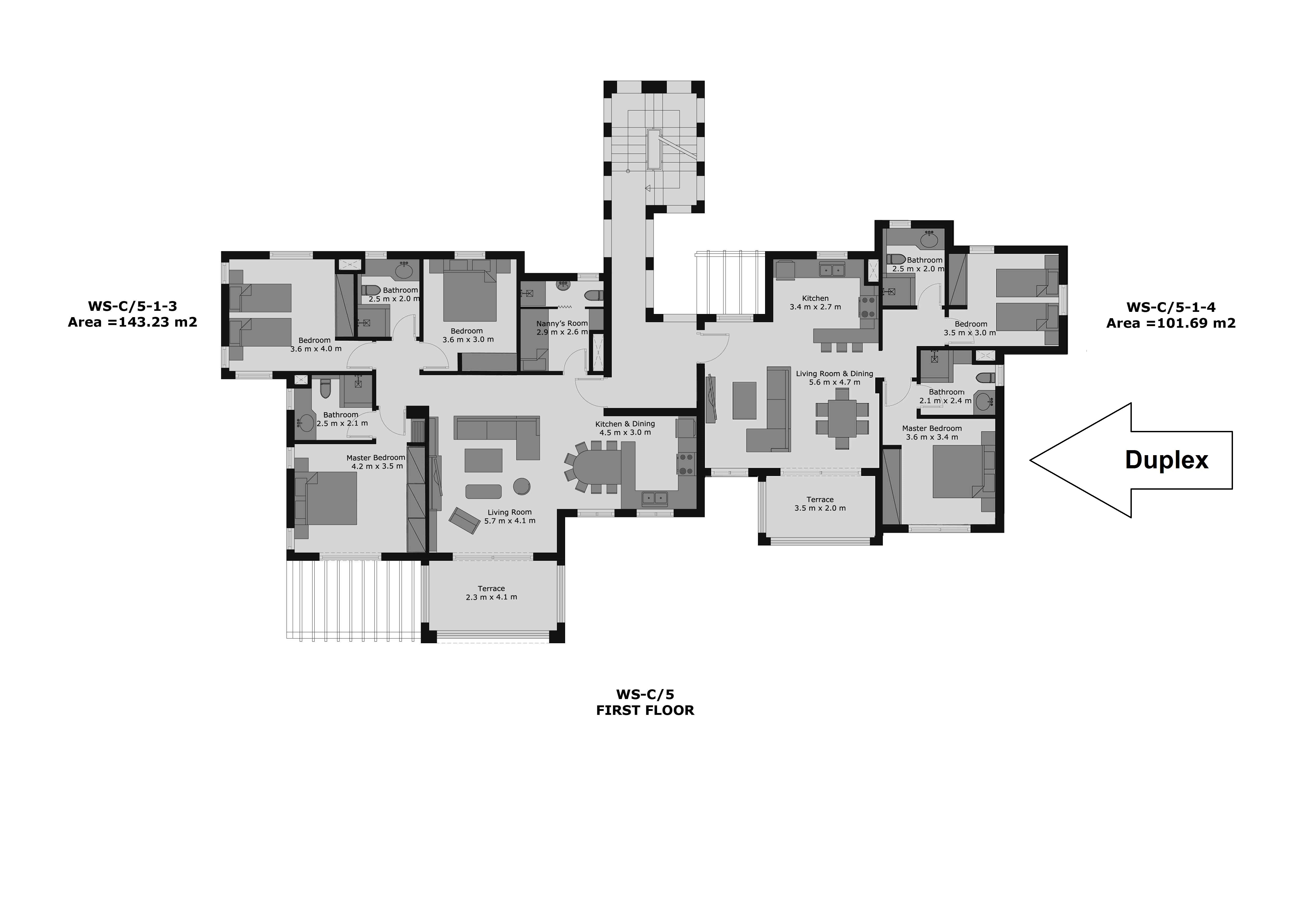 Floor plan for duplex at Waterside Condos