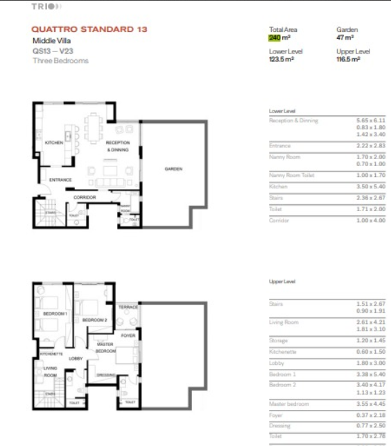 Floor plan for duplex at Trio