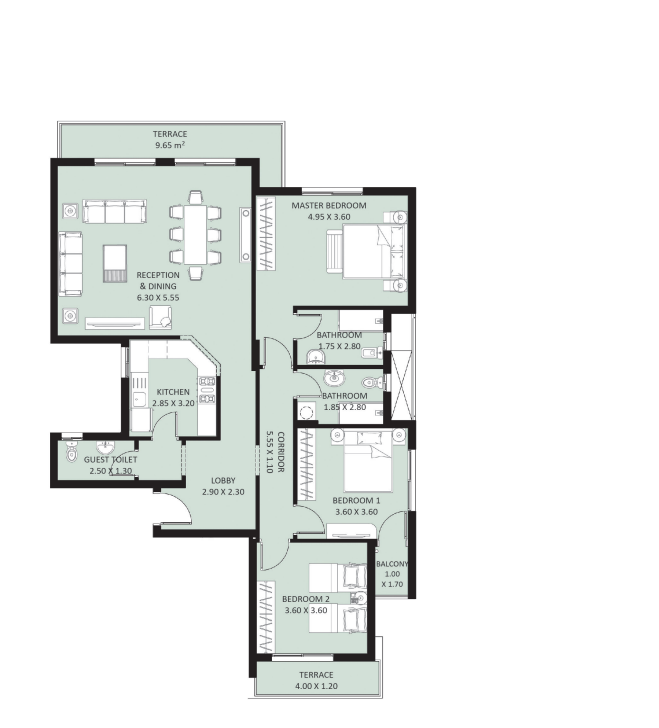 Floor plan for apartment at Bleu Vert