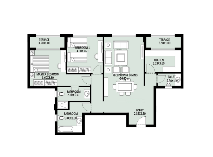 Floor plan for apartment at Bleu Vert
