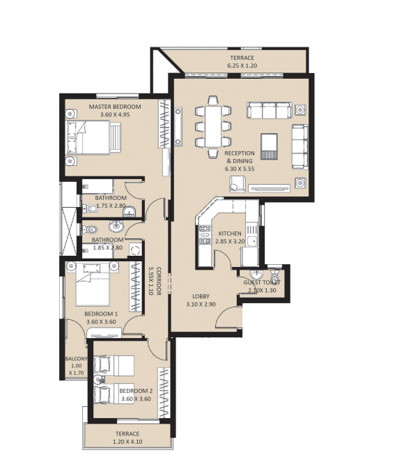 Floor plan for apartment at Bleu Vert