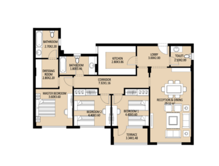 Floor plan for apartment at Bleu Vert