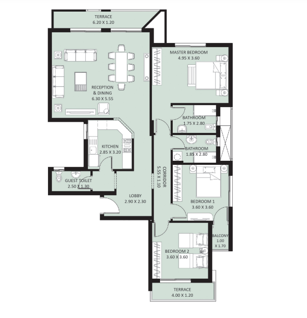 Floor plan for apartment at Bleu Vert