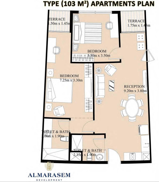 Floor plan for apartment at Fifth Square Al Marasem