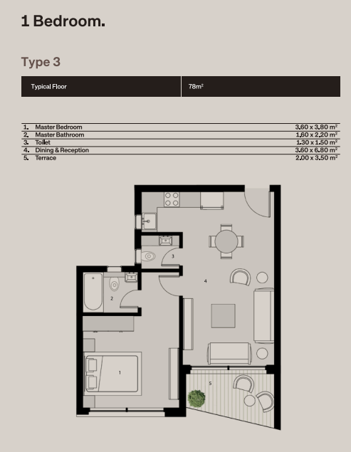 Floor plan for studio at The Median Residences