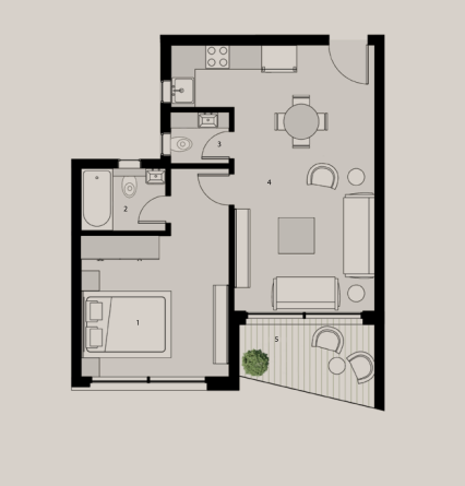 Floor plan for studio at The Median Residences