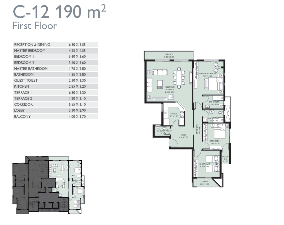 Floor plan for apartment at Bleu Vert
