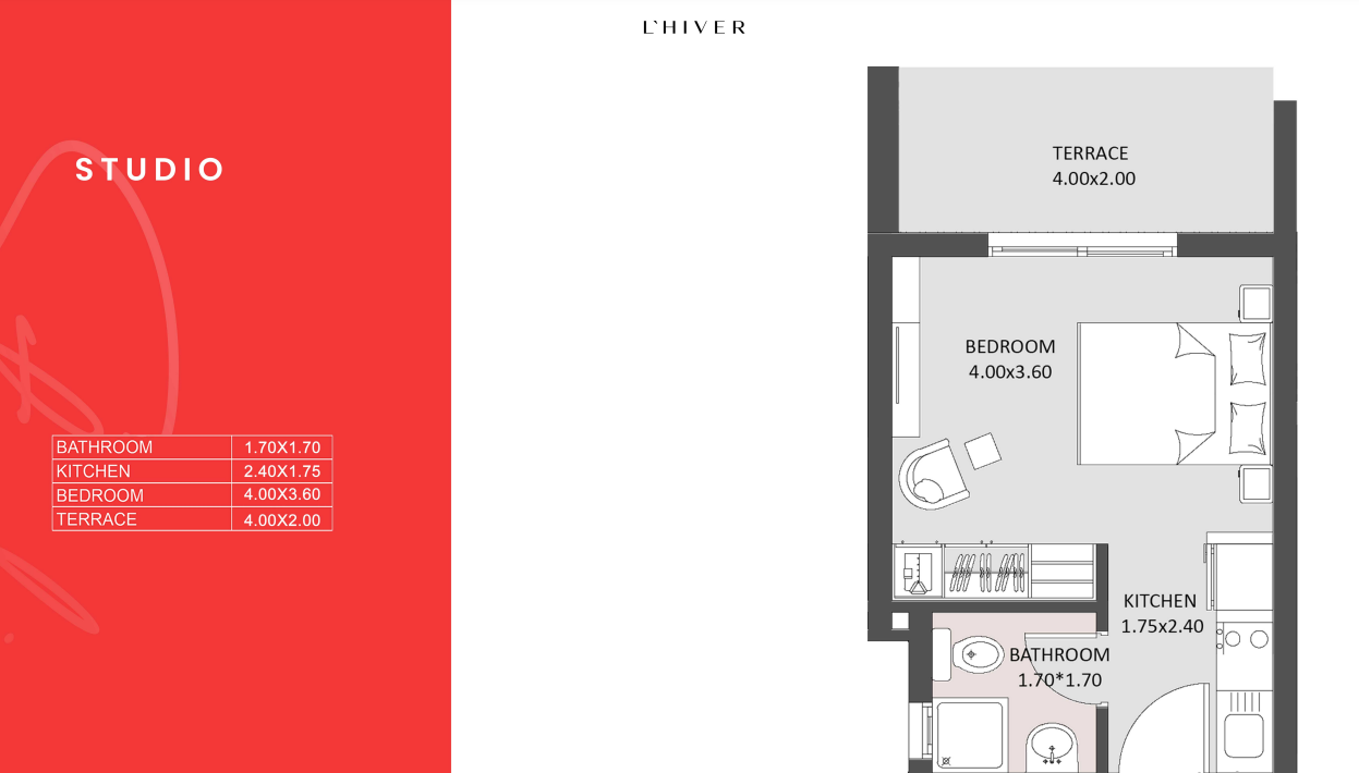 Floor plan for studio at L'Hiver