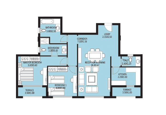 Floor plan for apartment at Bleu Vert