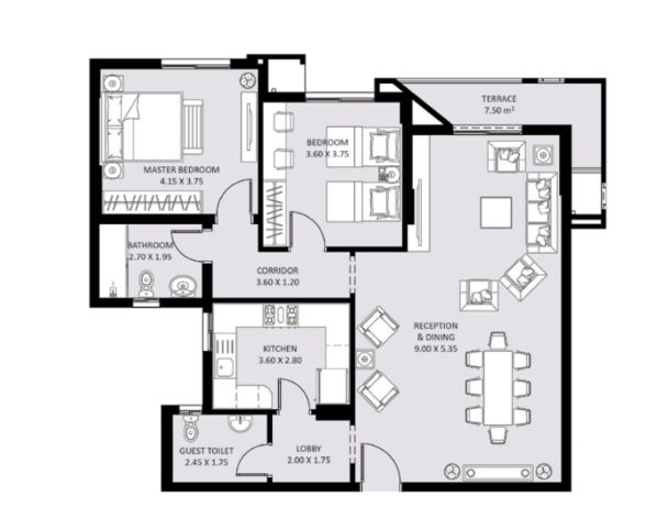 Floor plan for apartment at Bleu Vert