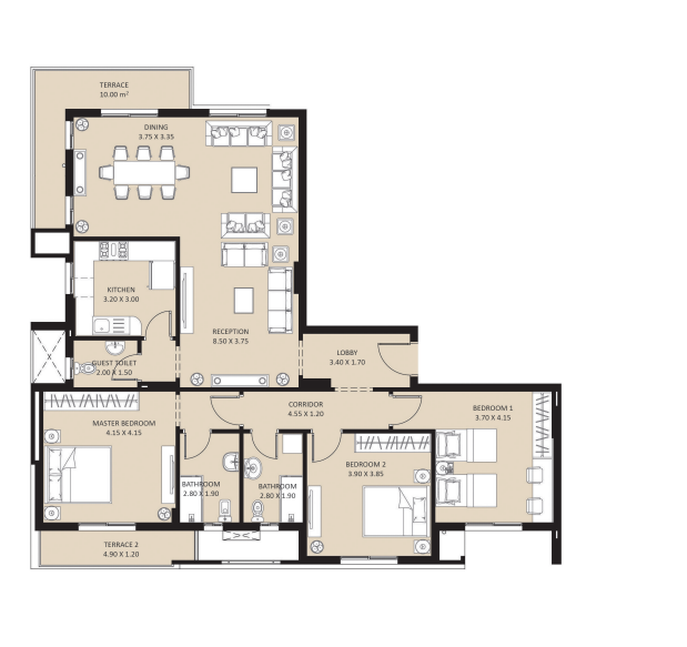 Floor plan for apartment at Bleu Vert
