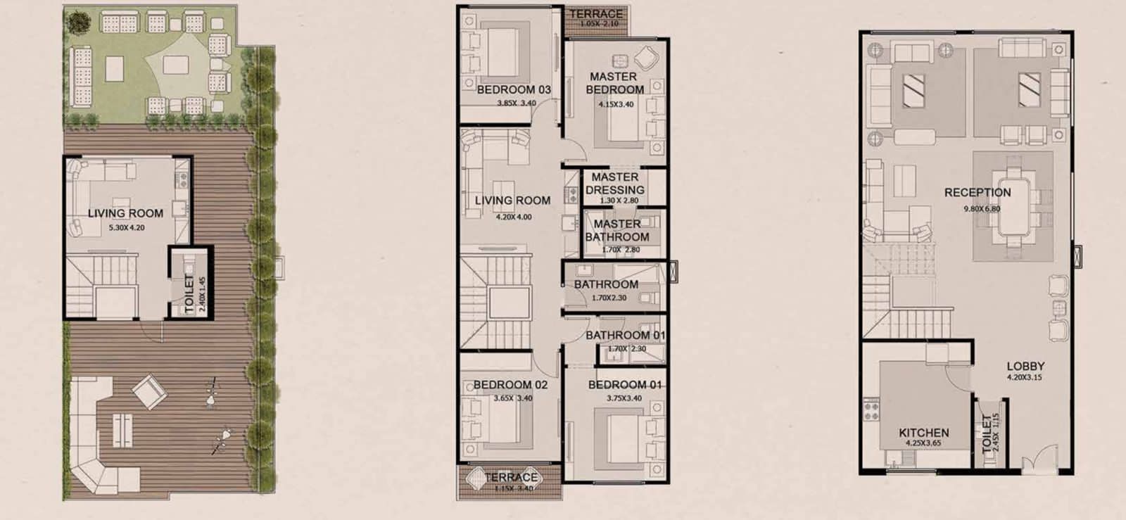 Floor plan for townhouse at Azzar New Cairo