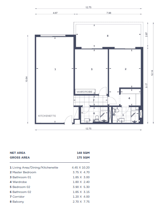 Floor plan for apartment at WBR1