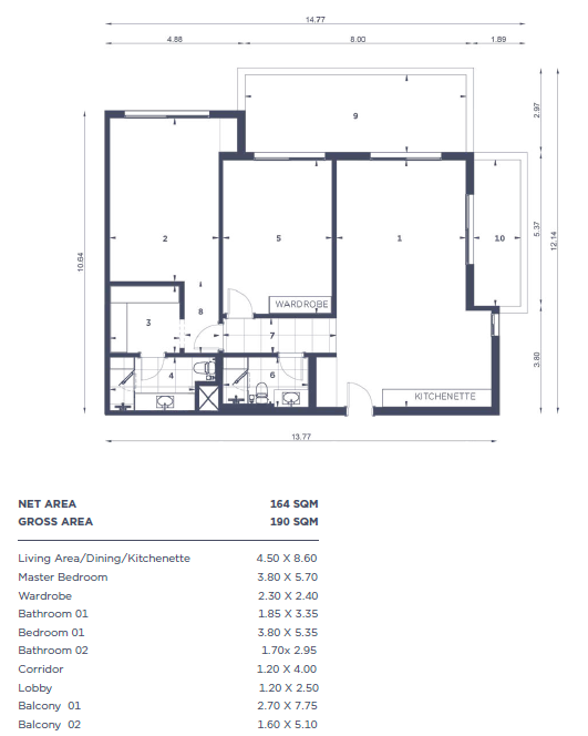 Floor plan for apartment at WBR1
