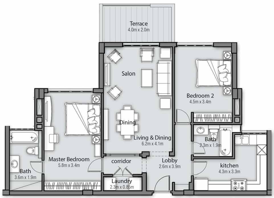 Floor plan for apartment at Uptown Cairo