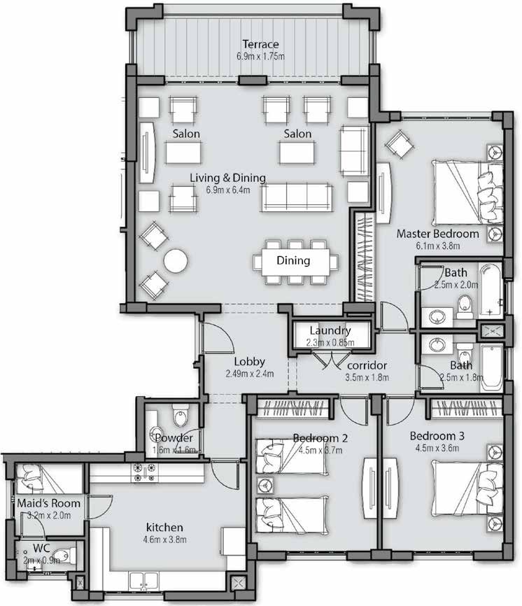 Floor plan for apartment at Uptown Cairo