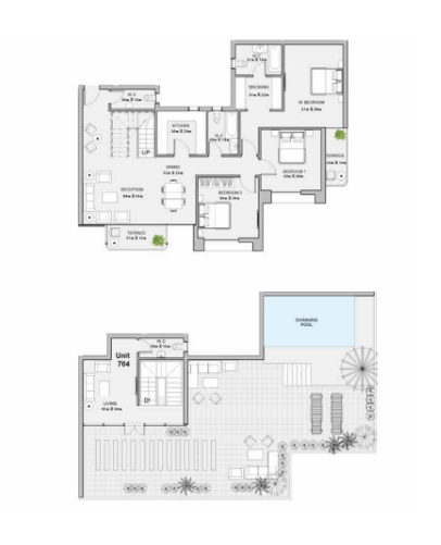 Floor plan for duplex at Atika
