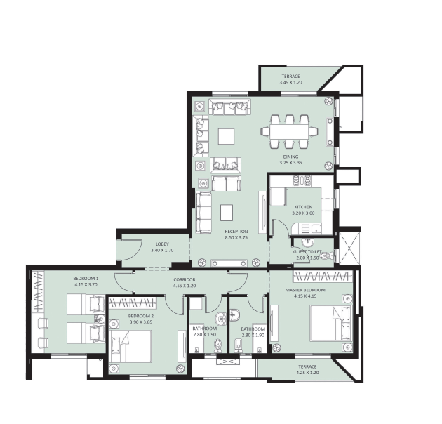 Floor plan for apartment at Bleu Vert