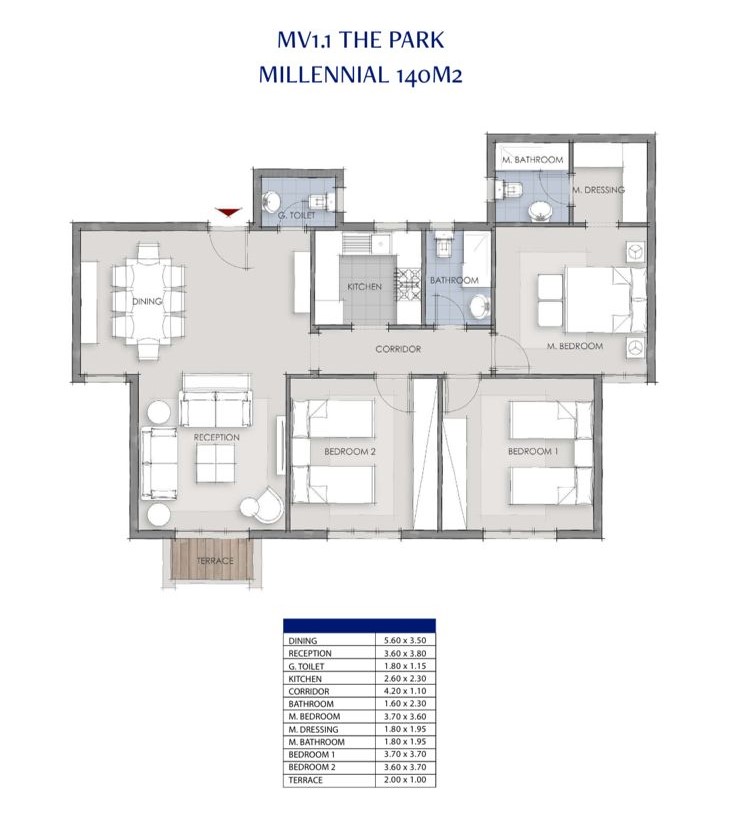 Floor plan for apartment at Mountain View 1.1